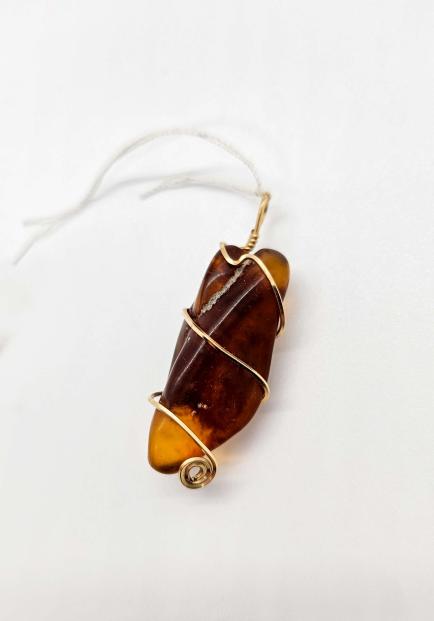 Wire Wrapped Amber Pendant A